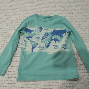 J. Crew Kids Aqua World Map Long Sleeve Tee